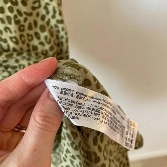 Zara Animal Print  Ruffle Hem Mini Dress Skinny Strap NWOT Green Size Small - Picture 10 of 10